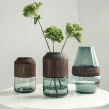  Green and Wood Glass Vase