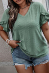 Laurel Green Petal Sleeve Jacquard Plus Size Blouse