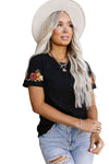 Black Casual Floral Embroidered T-Shirt