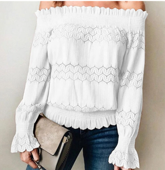 Off the Shoulder Pleaded Laced Top