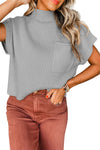 Oatmeal Patch Pocket Ribbed Knit Short Sleeve Sweater | Available in 7 Colors