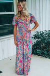 Abstract Print Wrap V Neck Flutter Sleeve Mid Length Summer Dress | Available in Blue