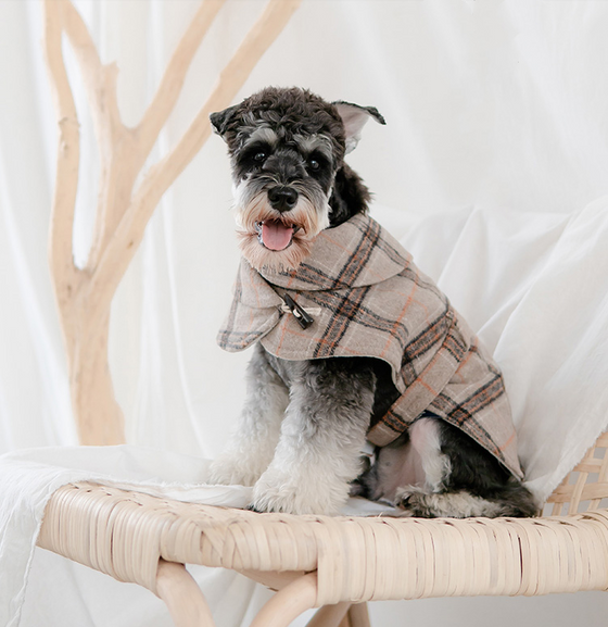 Beige Plaid Cotton Felt Dog Coat