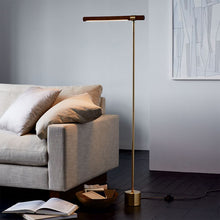  Minimalistic Iron Floor Lamp in Wood and Brass Finish