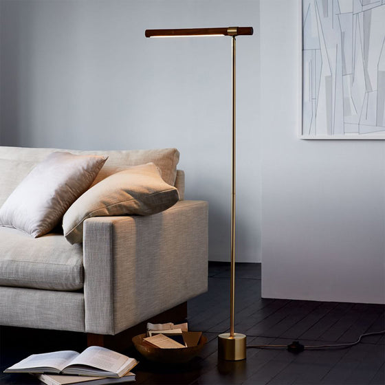 Minimalistic Iron Floor Lamp in Wood and Brass Finish