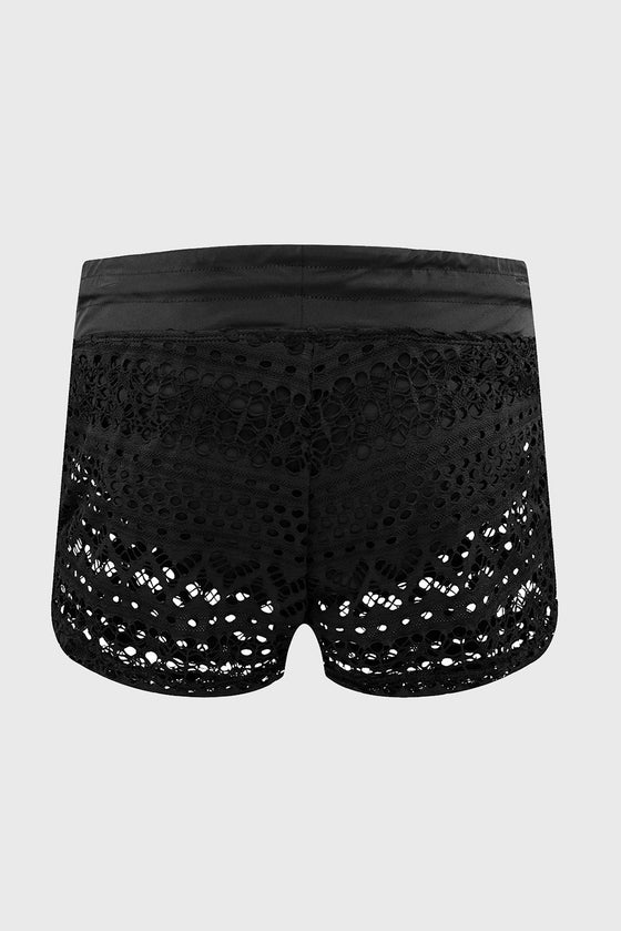 Black Crochet Drawstring Cut Out Bikini Bottom