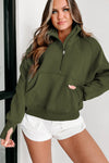 Brown Zip Up Stand Collar Thumbhole Sleeve Sweatshirt | Available in 4 Colors