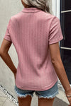 Pink Knit V-Neck Short Sleeve Shirt