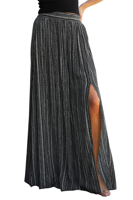 White Striped Printed Slit Wide Leg High Waist Pants | Available in 2 Colors