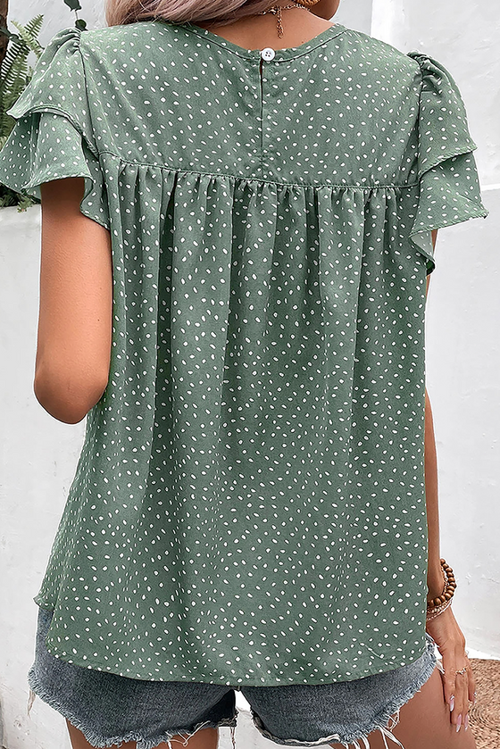 Spotted Print Pleated Ruffle Sleeve Blouse | Available in 3 Colors