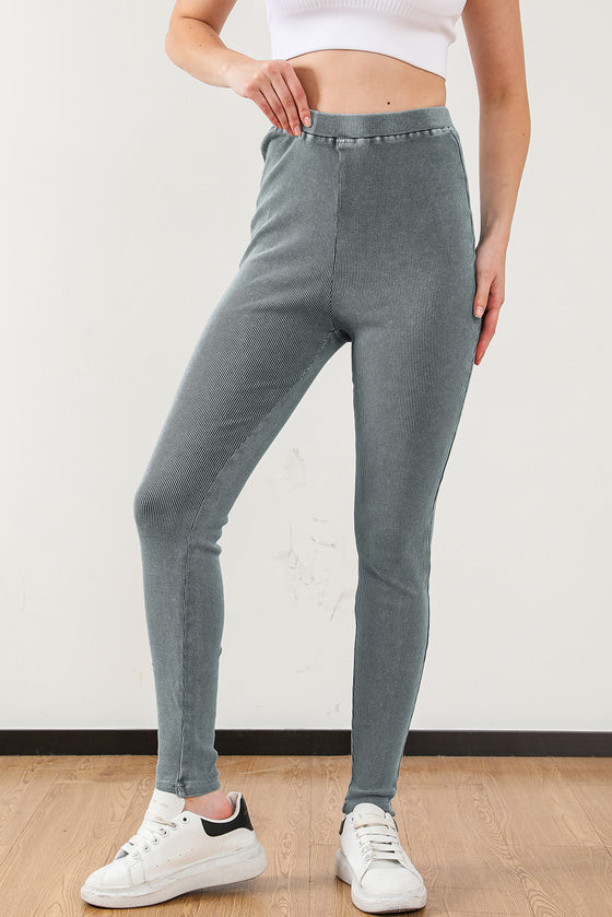 Dark Grey Vintage Wash Ribbed Leggings