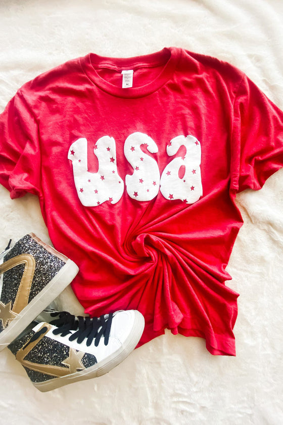 Red Casual USA Stars Graphic T-Shirt