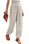 Beige Smocked High Waist Loose Jogger Pants