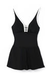 Black Strappy V Neck Backless One-Piece Swim Dress