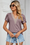 Purple Boho Top Petal Sleeve V Neck T Shirt