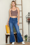 Dark Blue Elastic High Waist Flared Jeans