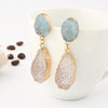 Long Duo Colored Geode and Gold Earrings