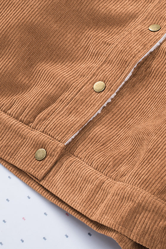 Brown Casual Sherpa Lining Corduroy Jacket