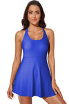 Blue Strappy Halter Neck Skirt One Piece Swimsuit