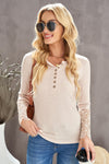 Beige Ribbed Lace Crochet Long Sleeve Shirt | Also Available in Black