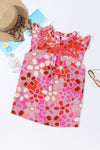 Pink Boho Floral Print Ruffle Mock Neck Sleeveless Shirt