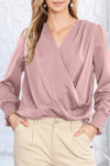 Khaki Basic Drape V Neck Long Sleeve Blouse | Available in 3 Colors