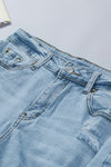 Sky Blue Frayed Slim-fit High Waist Denim Shorts