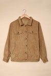 Khaki Ribbed Corduroy Long Sleeve Jacket with Pocket