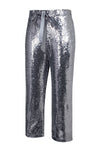 Silver High Waisted Drawstring Cropped Sequin Pants