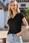 Black Solid Color Cowl Neck Tee