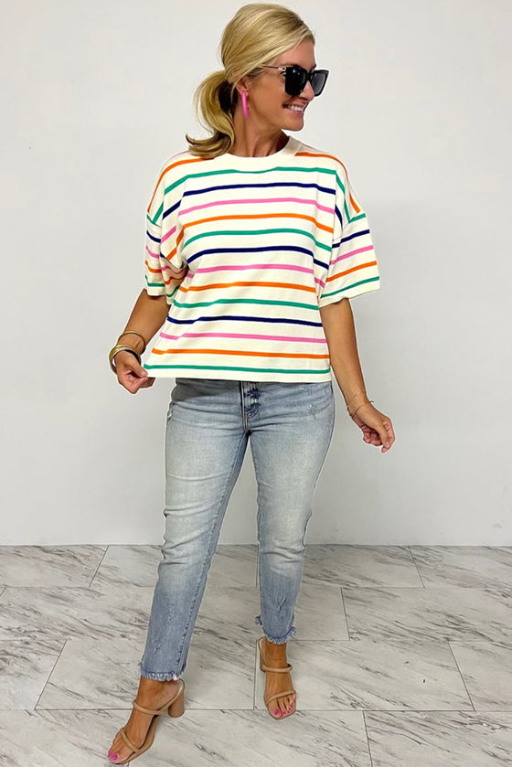 Beige Stripe Loose Fit Knitted Top