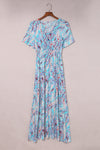 Abstract Print Wrap V Neck Flutter Sleeve Mid Length Summer Dress | Available in Blue