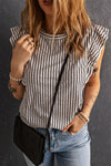 Grey Casual Striped Print Ruffle Summer Top