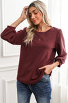 Red Solid Color 3/4 Puff Sleeve Round Neck Top | Available in 3 Colors