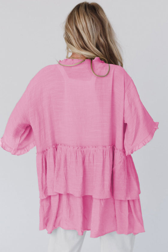 Green Ruffled Trim Short Sleeve Open Front Kimono | Available in Other Colors