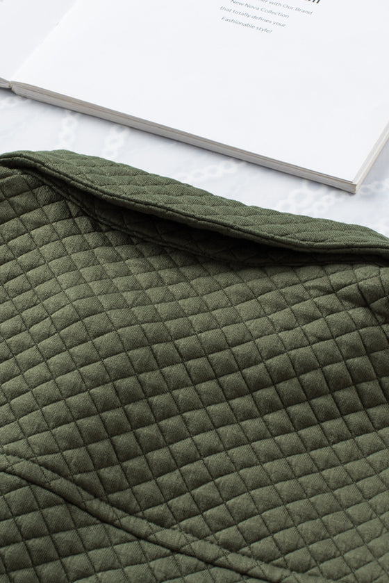 Khaki Lattice Texture Pockets Button Up Quilted Shacket | Available in 4 Colors