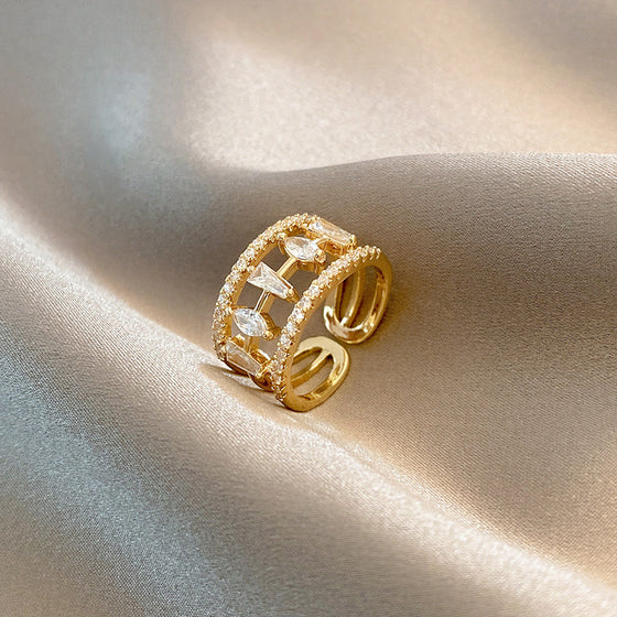 Adjustable Zircon Ring in Gold Finish