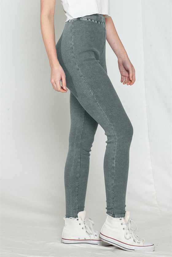 Dark Grey Vintage Wash Ribbed Leggings