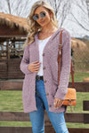 Pink Fuzzy Popcorn Pocket Long Sleeve Knit Cardigan