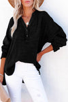 Loose Crinkle Button V Neck Henley Top | Available in 4 Colors