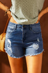 Dark Blue Casual Frayed Hem Denim Shorts | Available in 2 Colors