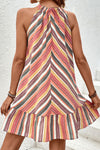 Multicolor Striped Halter Neck Sleeveless Mini Dress