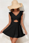 Black Cut Out Ruffle Crossed One Piece Swim Dress | Available in 2 Colors