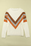 Beige Chevron Casual Drop Shoulder Knit Sweater