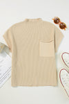 Oatmeal Patch Pocket Ribbed Knit Short Sleeve Sweater | Available in 7 Colors