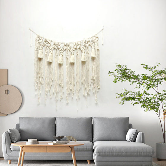 Hand-Woven Boho Tapestry Wall Hanging with Tassels