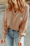 Pink Lace Waffle Knit Crisscross Straps V Neck Long Sleeve Top |Available in 2 Colors