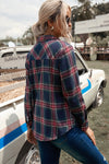 Multicolor Plaid Casual Pockets Asymmetric Long Sleeve Shacket