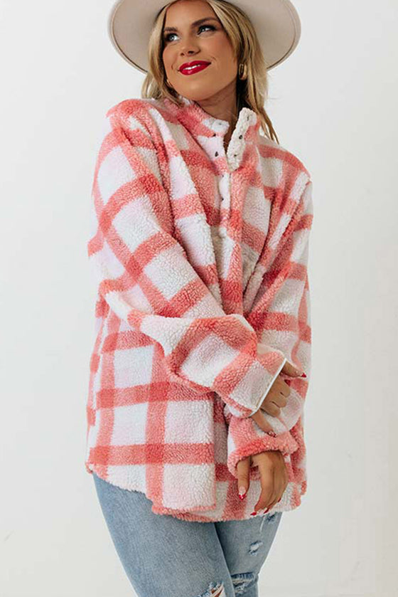 Pink Plus Size Plaid Sweatshirt