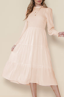  Apricot Powder Frill Trim Smocked Tiered Dress